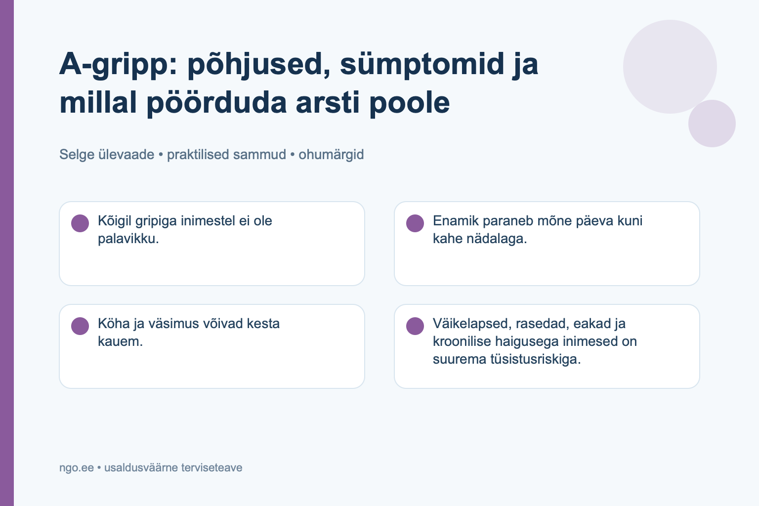 A-gripp: põhjused, sümptomid ja millal pöörduda arsti poole