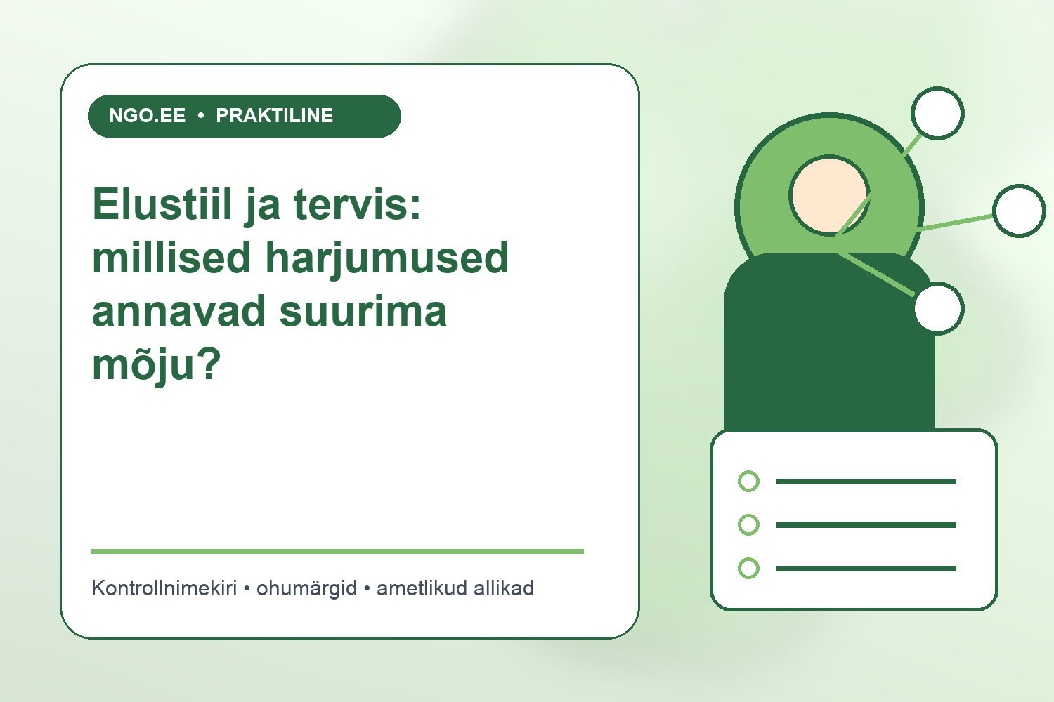 Inimene jalutamas, magamas ja tasakaalustatud toitu valmistamas