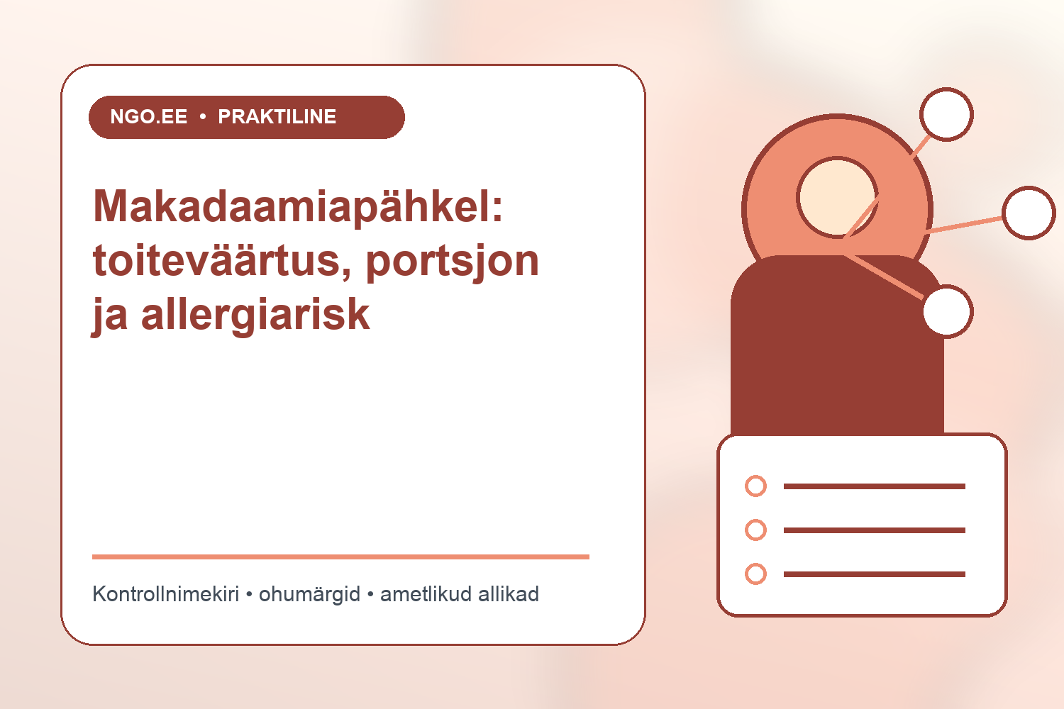 Väike portsjon makadaamiapähkleid kausis koos mõõduka peotäie näitega