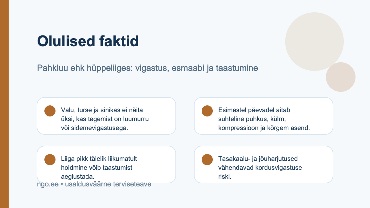 Pahkluu ehk hüppeliiges: vigastus, esmaabi ja taastumine – olulised faktid